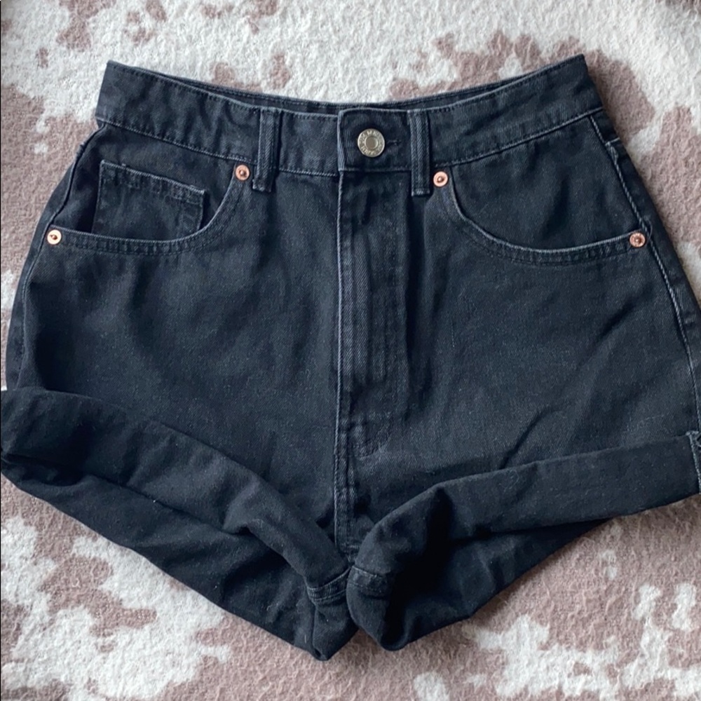 Black denim shorts